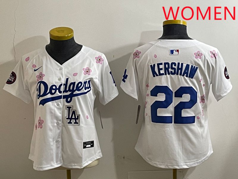 Women Los Angeles Dodgers #22 Kershaw White Sakura Edition 2025 Nike MLB Jersey style 9->women mlb jersey->Women Jersey